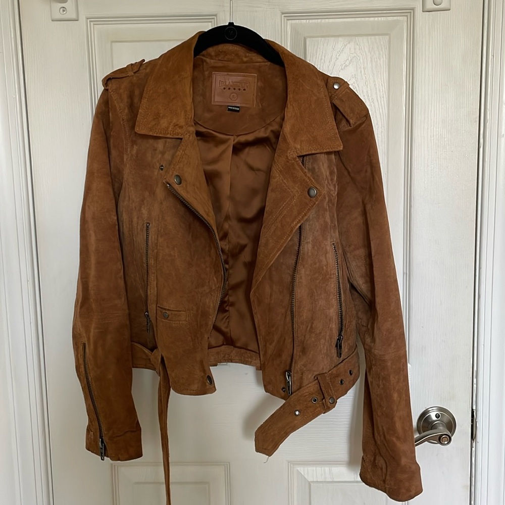 Blank NYC real suede moto jacket caramel leather